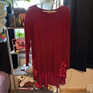 LOGO by Lori Goldstein Rayon 230 Knit Top w/ Burnout Velvet in Red Hot